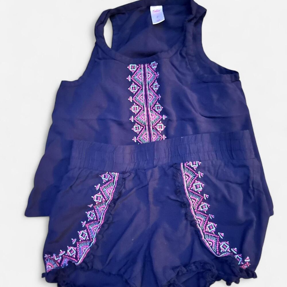 Justice Girl's Navy and Purple Short and Tank Set